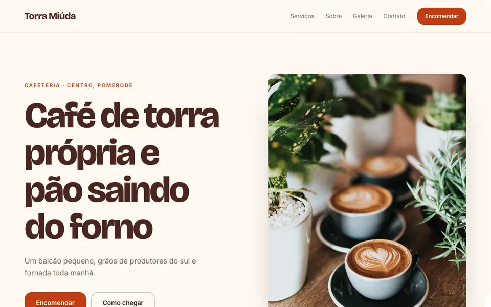 Prévia do modelo Papel e torra, de site para cafeteria e padaria
