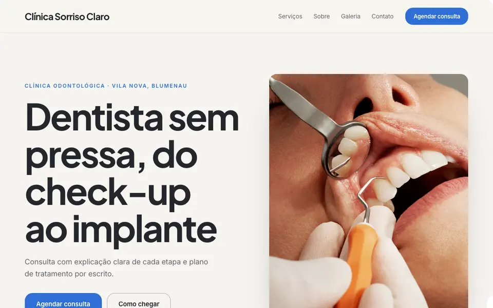 Prévia do modelo Consultório sereno, de site para clínica odontológica