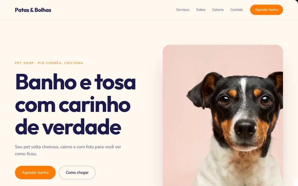 Prévia do modelo Afeto colorido, de site para pet shop