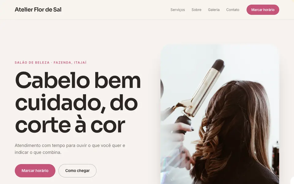 Prévia do modelo Editorial de beleza, de site para salão de beleza